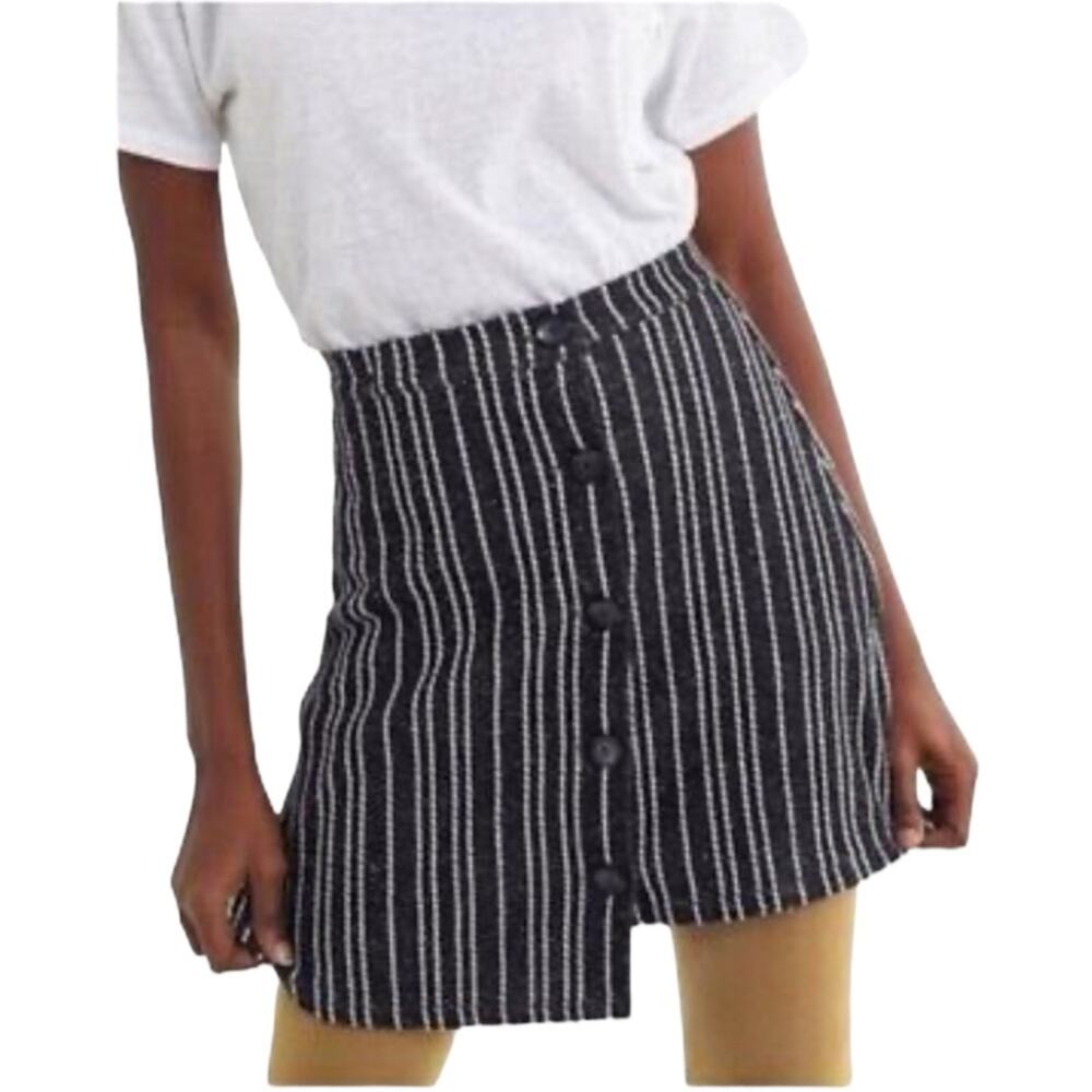 Urban Outfitters Asymmetrical Skirt in Black White High Rise Striped Sz M